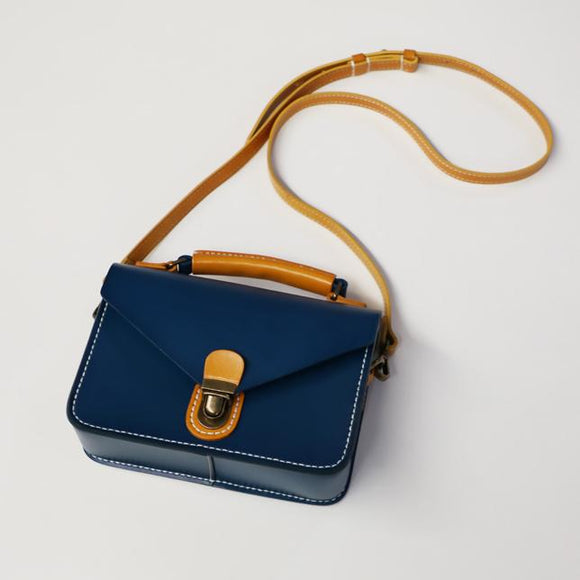 Small Leather Satchel Purse Women's blue Leather Satchel Crossbody Bag 