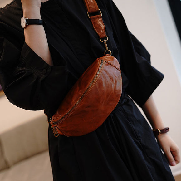 Women's Leather Fanny Pack Belt Bag Chest Bag Waist Bag