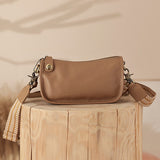 Women's Leather Small Zip Crossboy Wide Strap Bags