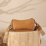 Women's Leather Small Zip Crossboy Wide Strap Bags