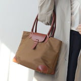 Women's Nylon And Leather Tote Bag brown Satchel For Laptop Shopper Tote Bag Leather 