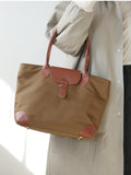 Women's Nylon And Leather Tote Bag brown Satchel For Laptop Shopper Tote Bag Leather 