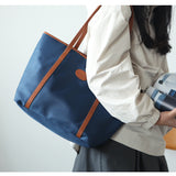 blue Lightweight Leather Tote Bag Women's Nylon And Leather Tote Bag With zipper 