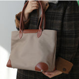 Lightweight Leather Tote Bag Women's Nylon And Leather Tote Bag With zipper