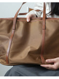 Women's Nylon And Leather Tote Bag Light brown Leather Purse Light Leather Tote 