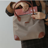 Women's Nylon And Leather Tote Bag grey Satchel For Laptop Shopper Tote Bag Leather 