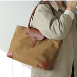 Women's Nylon And Leather Tote Bag brown Satchel For Laptop Shopper Tote Bag Leather 