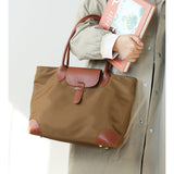 brown Lightweight Leather Tote Bag Women's Nylon And Leather Tote Bag With zipper