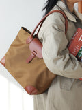 Women's Nylon And Leather Tote Bag brown Satchel For Laptop Shopper Tote Bag Leather 