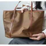 Women's Nylon And Leather Tote Bag Light brown Leather Purse Light Leather Tote 