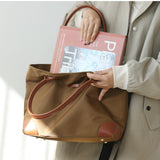 Lightweight Leather Tote Bag Women's Nylon And Leather Tote Bag With zipper