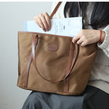 Women's Nylon And Leather Tote Bag Light brown Leather Purse Light Leather Tote 