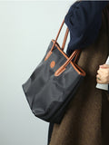 Women's Nylon And Leather Tote Bag With zipper Lightweight Leather Tote Bag 