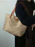 Women's Nylon And Leather Tote Bag With zipper Lightweight Leather Tote Bag 