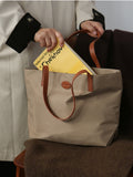 Women's Nylon And Leather Tote Bag With zipper Lightweight Leather Tote Bag 