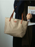 Women's Nylon And Leather Tote Bag With zipper Lightweight Leather Tote Bag 