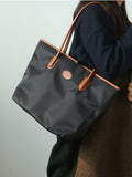 Women's Nylon And Leather Tote Bag With zipper Lightweight Leather Tote Bag 