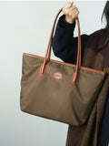 Women's Nylon And Leather Tote Bag With zipper Lightweight Leather Tote Bag 