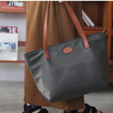 Women's Nylon And Leather Tote Bag With zipper Lightweight Leather Tote Bag 