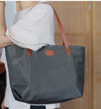 Women's Nylon And Leather Tote Bag With zipper Lightweight Leather Tote Bag 