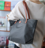 Women's Nylon And Leather Tote Bag With zipper Lightweight Leather Tote Bag 