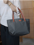 Women's Nylon And Leather Tote Bag With zipper Lightweight Leather Tote Bag 