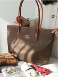 Women's Nylon And Leather Tote Bag With zipper Lightweight Leather Tote Bag 