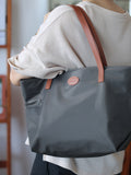 Women's Nylon And Leather Tote Bag With zipper Lightweight Leather Tote Bag 