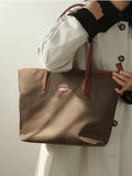 Women's Nylon And Leather Tote Bag With zipper Lightweight Leather Tote Bag 