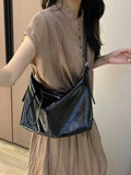 Women's Patent Black Purse Leather Hobo Bag With Zipper 