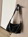 Women's Patent Black Purse Leather Hobo Bag With Zipper 