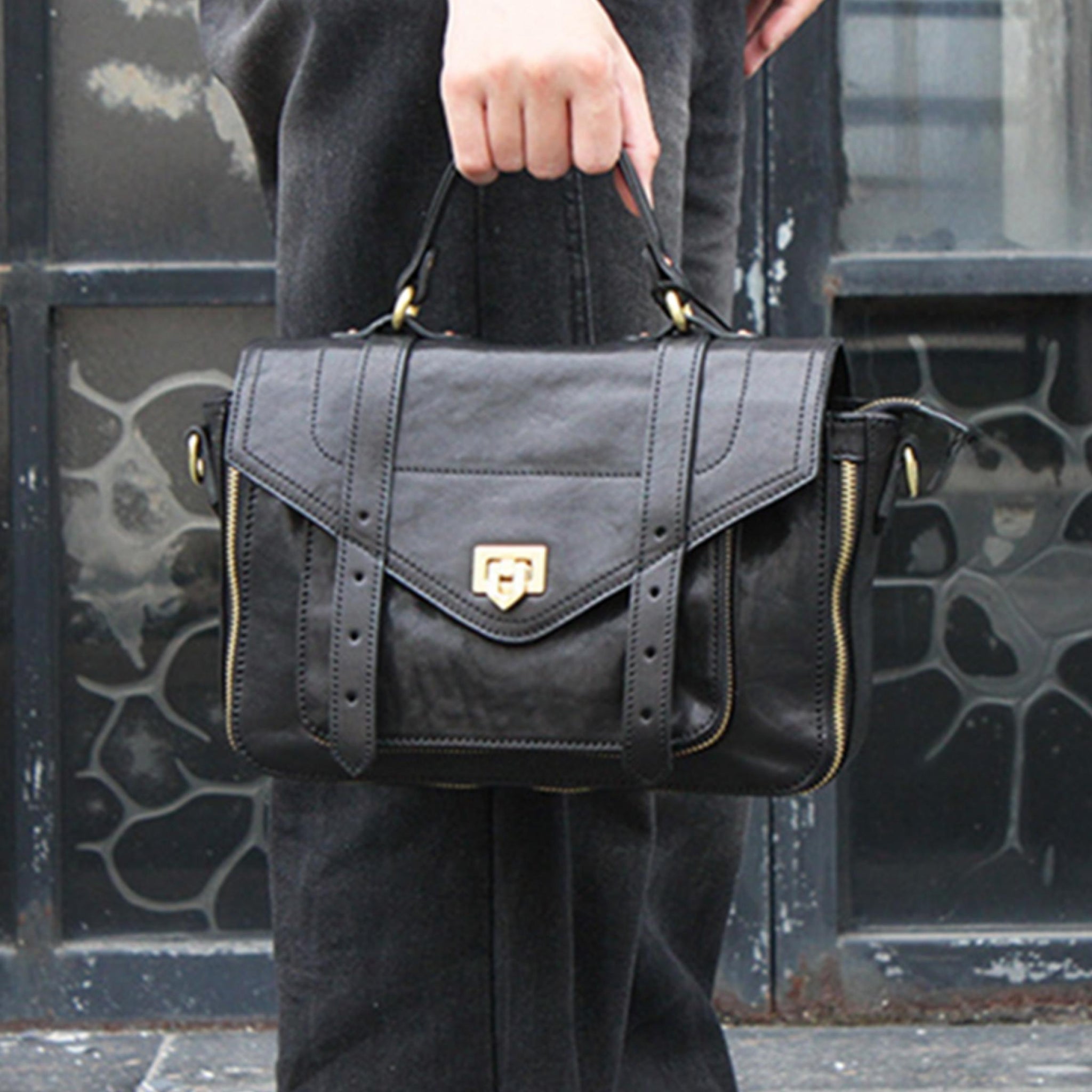 Large black satchel bag best sale