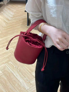 Women's Small Bucket Bag Crossbody Leather Small Bucket Drawstring Bag