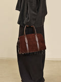 Suede Leather Tote Bag Women's Suede Leather Bag Chocolate Brown Leather Bag - Annie Jewel