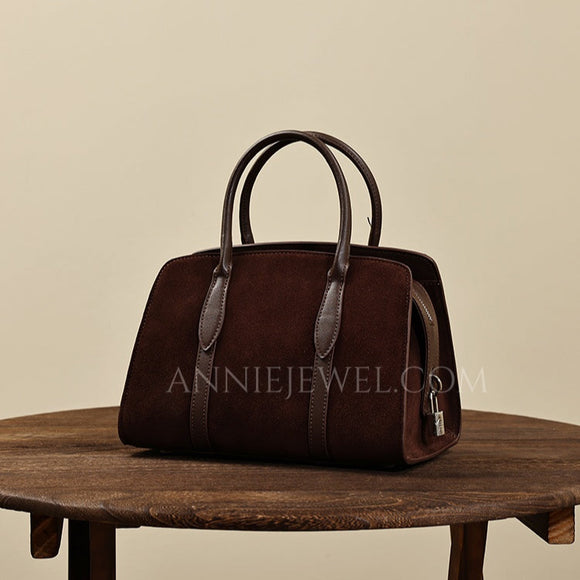 Suede Leather Tote Bag Women's Suede Leather Bag Chocolate Brown Leather Bag - Annie Jewel
