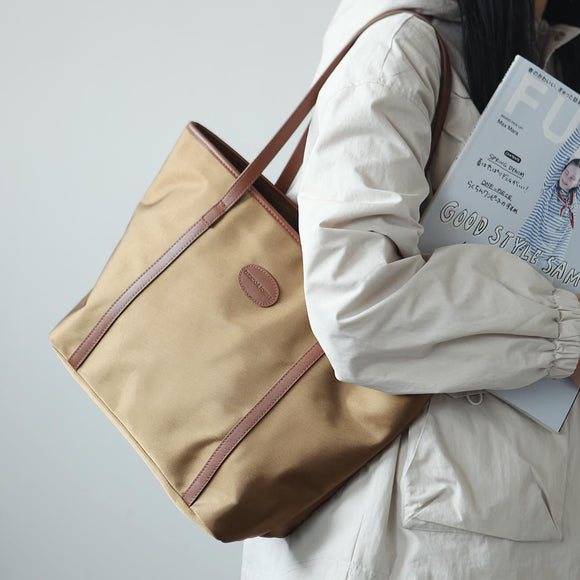 Lightweight Leather Tote Bag Women's Nylon And Leather Tote Bag With zipper 