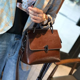 Women's Waxed Leather Satchel Handle Bag Purse 