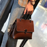 Women's Waxed Leather Satchel Handle Bag Purse 