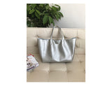 Silver Leather Tote Bag Cowhide Tote Leather The Tote Bag Womens Large Leather Tote 