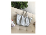 Silver Leather Tote Bag Cowhide Tote Leather The Tote Bag Womens Large Leather Tote 