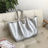 Silver Leather Tote Bag Cowhide Tote Leather The Tote Bag Womens Large Leather Tote 