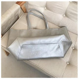 Silver Leather Tote Bag Cowhide Tote Leather The Tote Bag Womens Large Leather Tote 