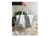 Silver Leather Tote Bag Cowhide Tote Leather The Tote Bag Womens Large Leather Tote 