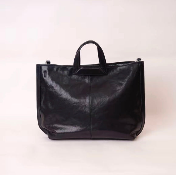 Womens Leather Work Tote Black Leather Work Tote With Laptop Compartment - Annie Jewel