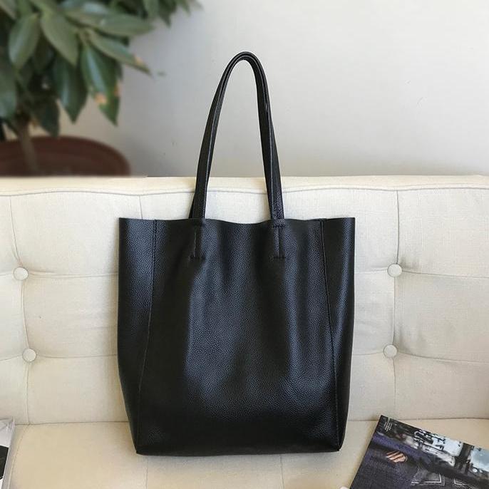 Womens Leather Work Tote Black Leather Laptop Bags Tall Leather - Main Image