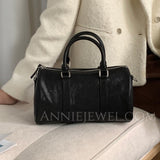 black Genuine Leather Boston Bag Womens Small Leather Boston Handbag - Annie Jewel