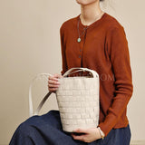 Woven Leather Shoulder Bag Woven Leather Bucket Bag Shoulder Bag Womens 