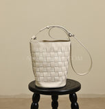 Woven Leather Shoulder Bag Woven Leather Bucket Bag Shoulder Bag Womens 