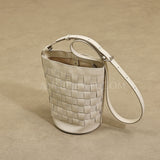 white Woven Leather Shoulder Bag Woven Leather Bucket Bag Shoulder Bag Womens 