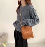 Woven Leather Bucket Bag Leather Bucket Shoulder Bag Womens 